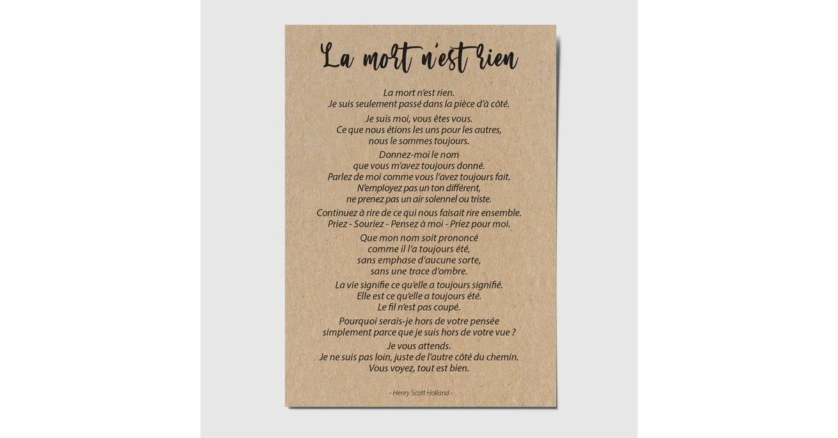 Carte de condoléances poème La mort n'est rien - happywesisters